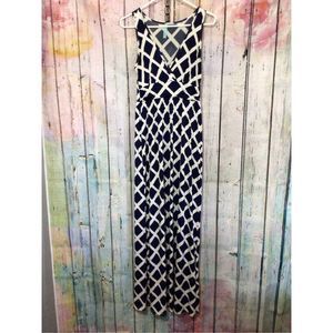LOILA~ Long Dress V Neck Navy & White Size Small